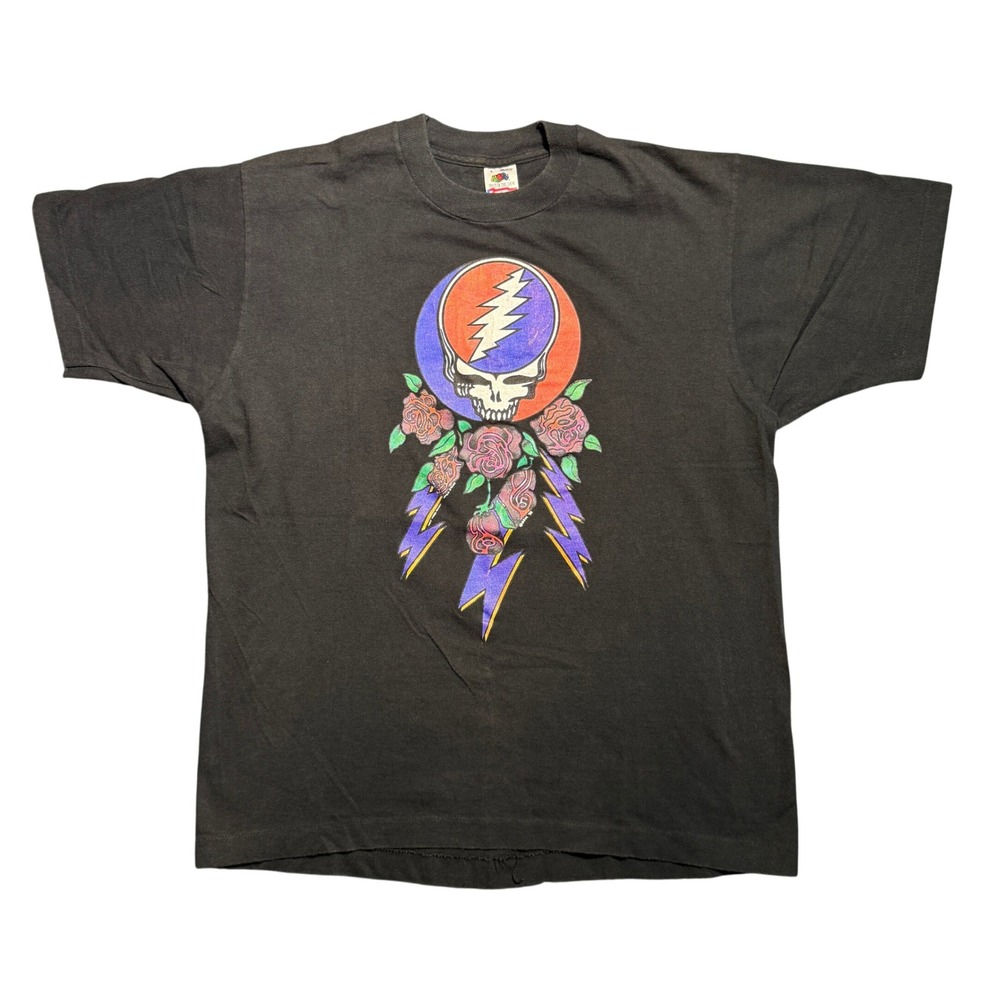 Vintage 1992 Grateful Dead Steal Your Face Shirt Roses Mens L Black